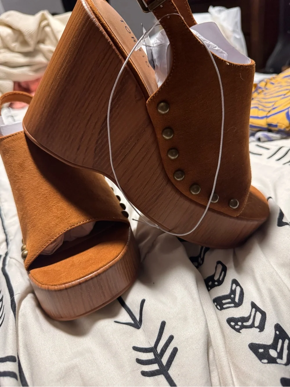 torrid Tan Suede Studded Wood-Platform Slingbacks